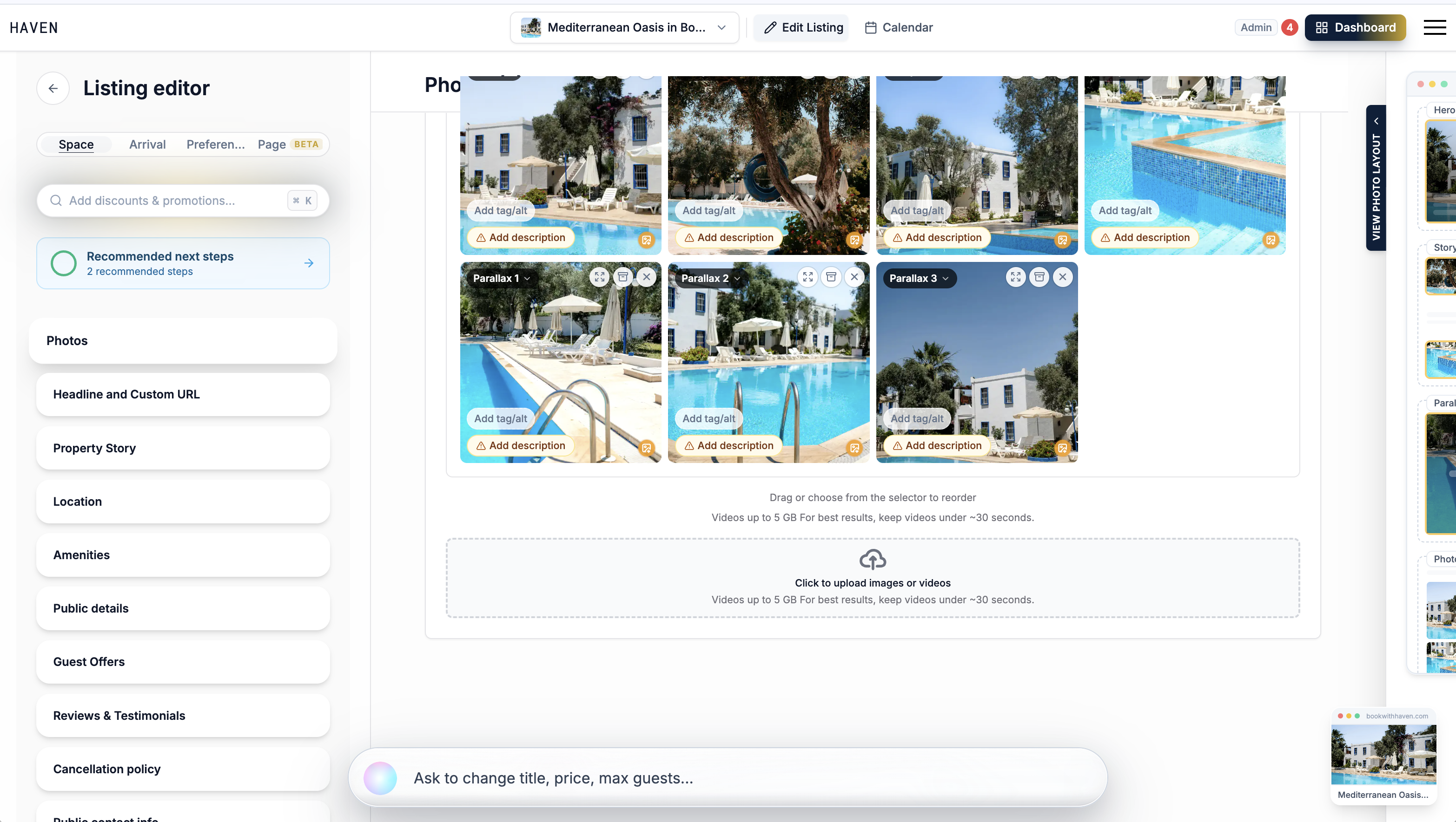 A video set as the hero of a property page