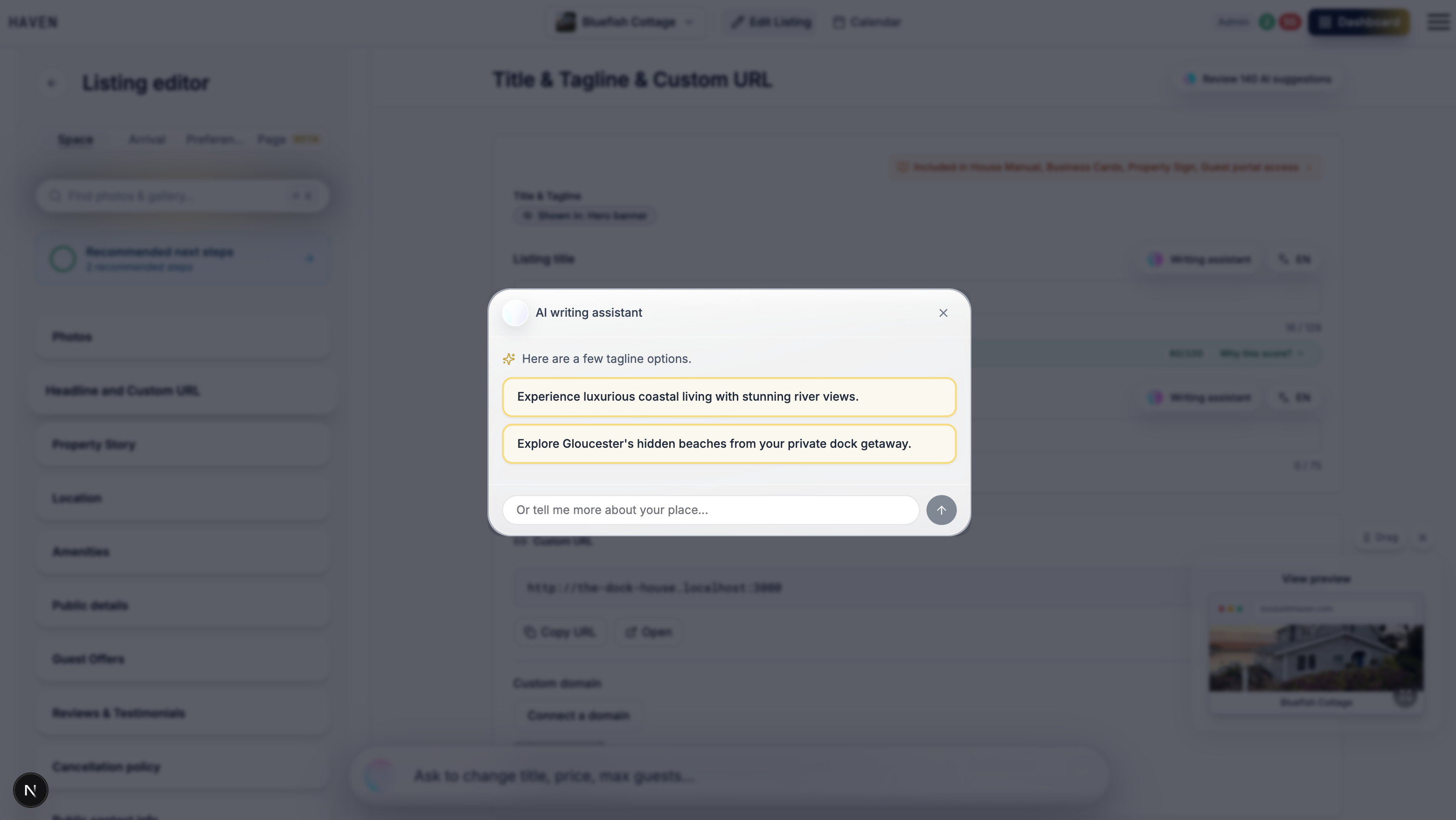 AI writing assistant drafting a listing title and description