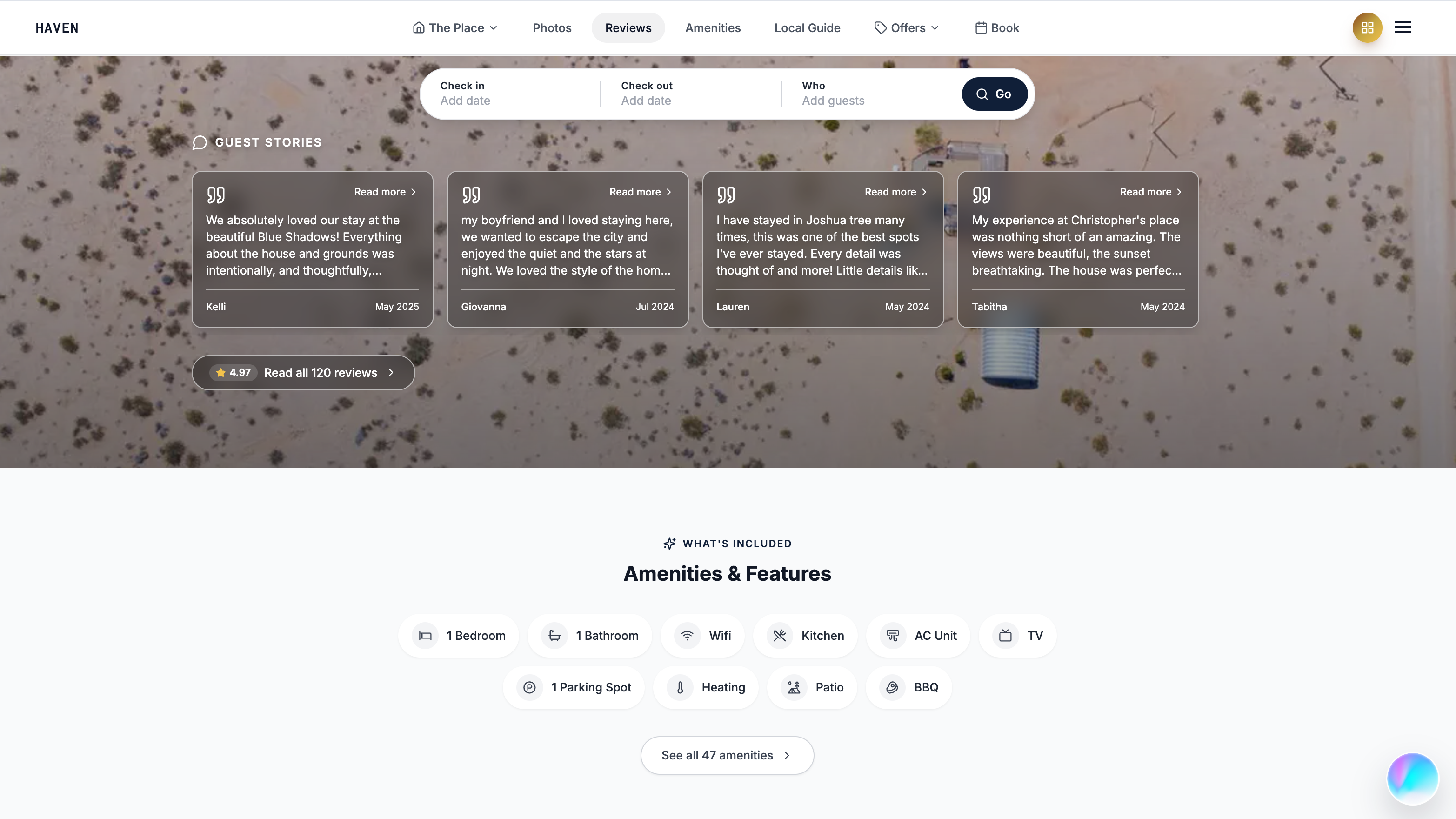 Guest testimonials displayed on a listing