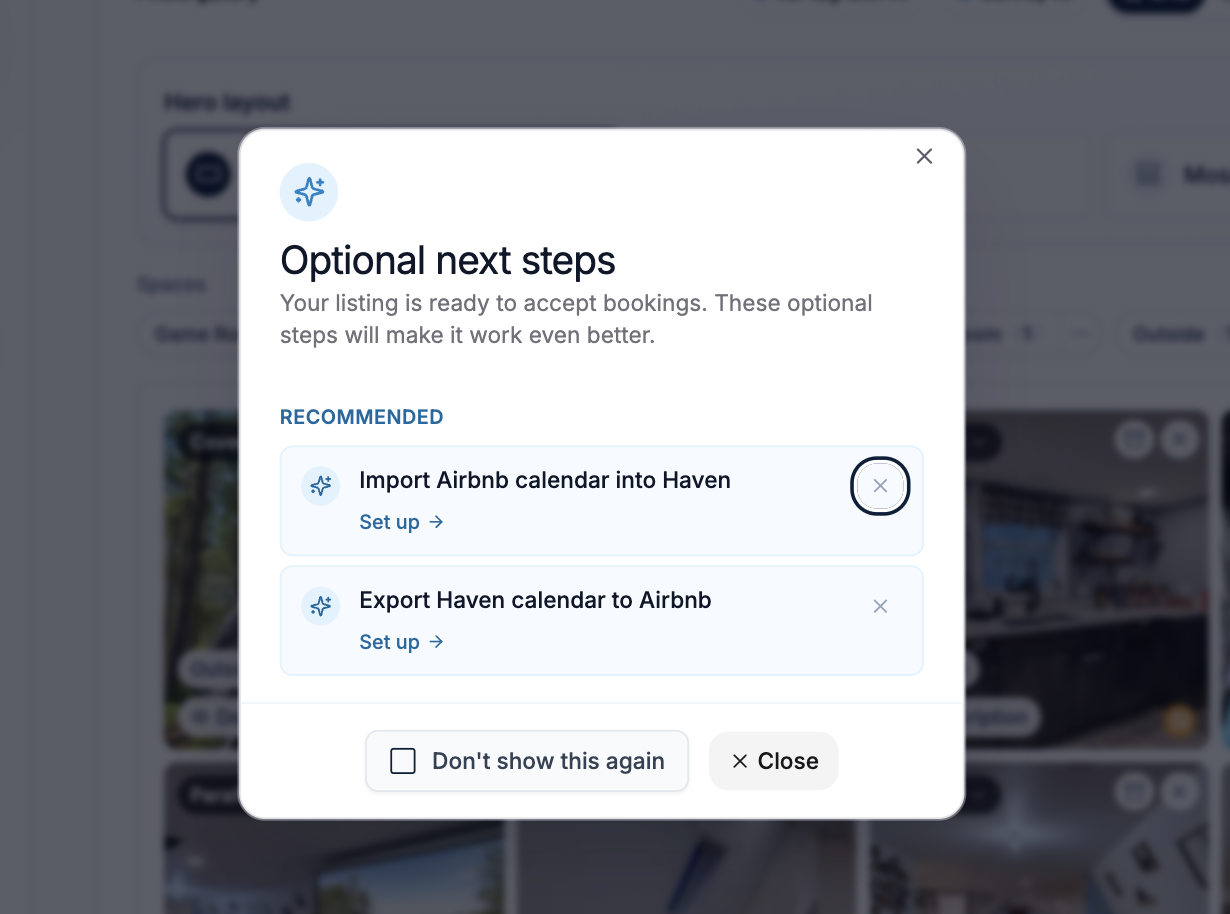 Listing readiness panel showing the property is not yet bookable, with remaining blockers