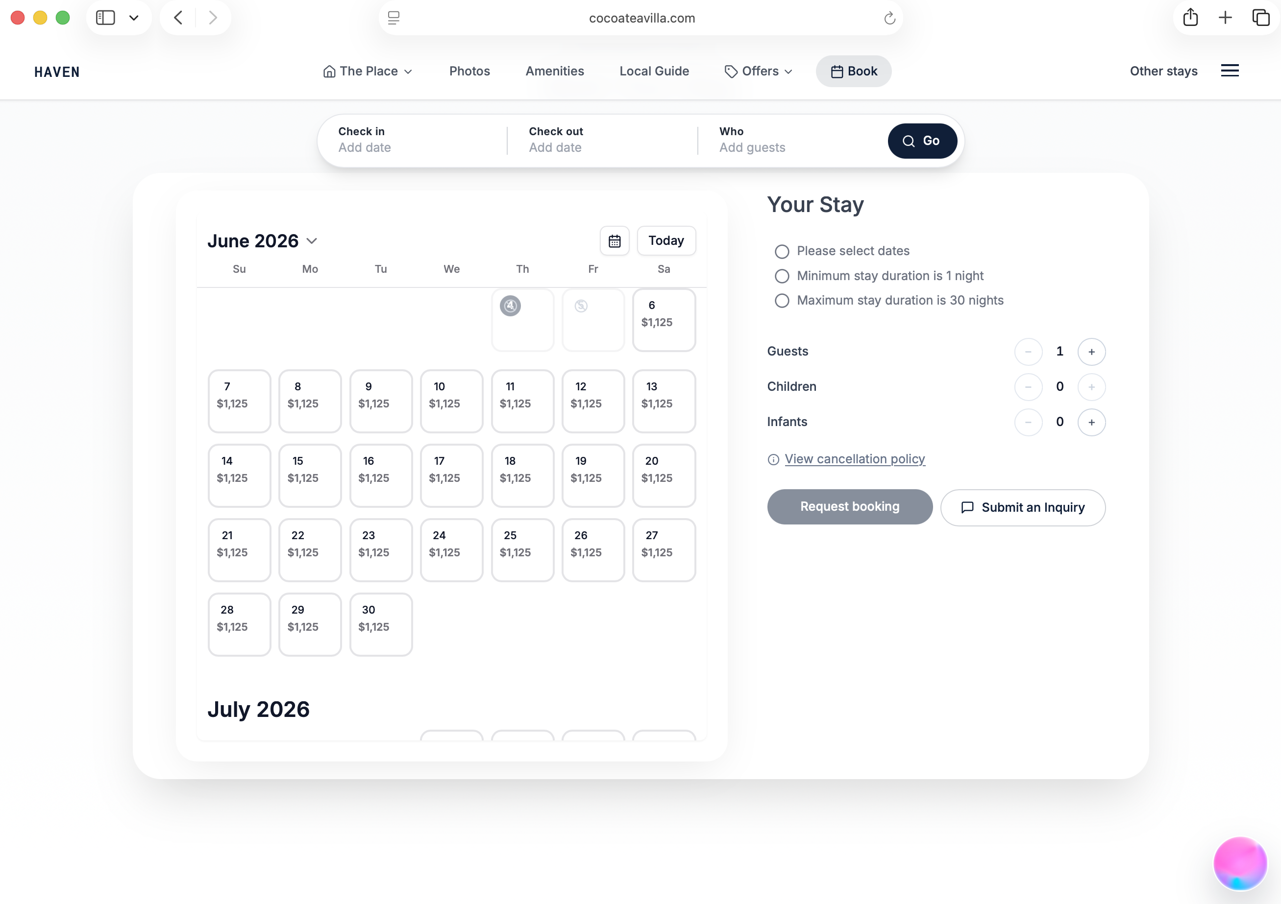 Live public Single Property Site open in a browser with the URL bar visible
