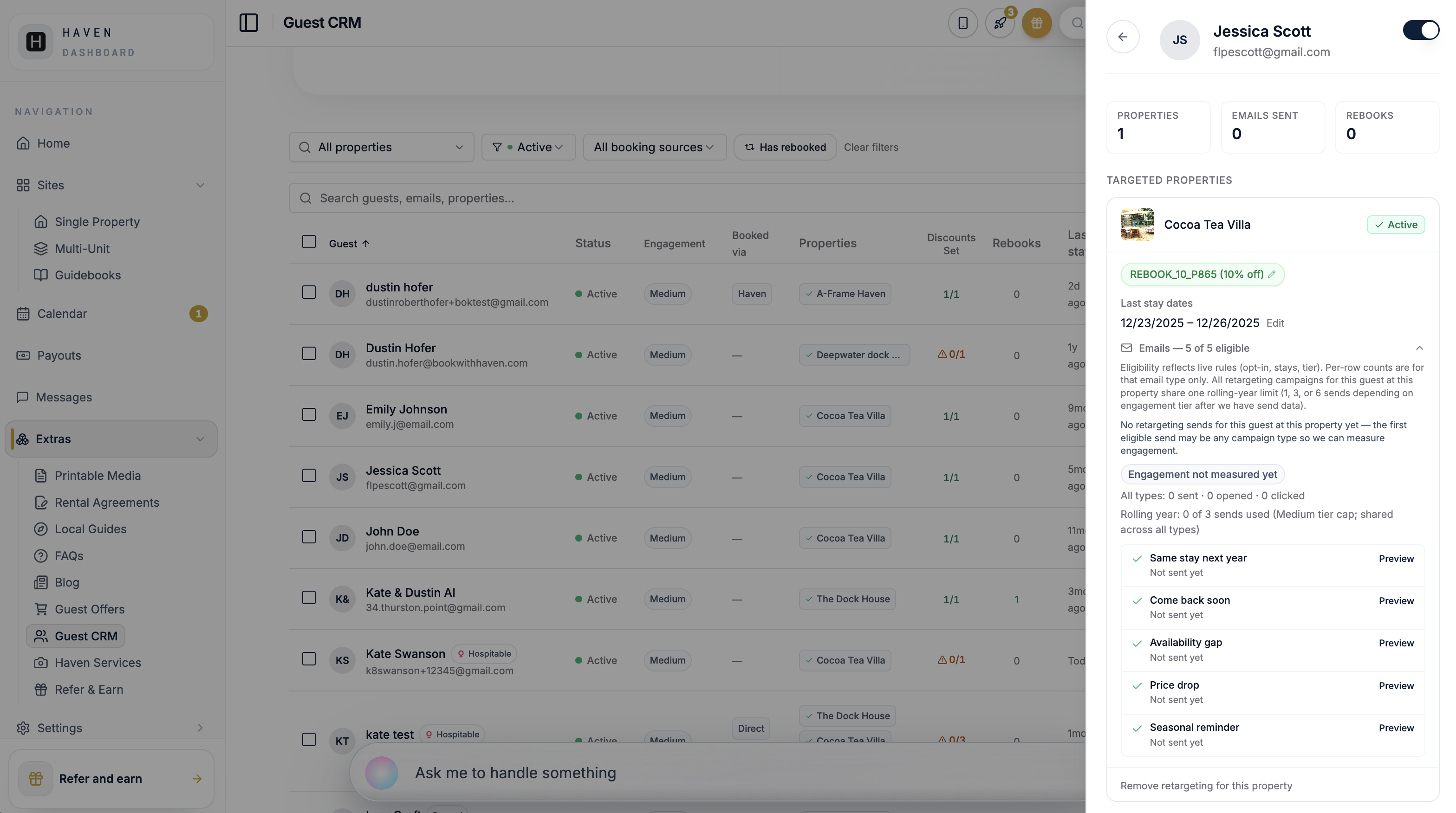 Repeat-guest retargeting offering the same dates next year